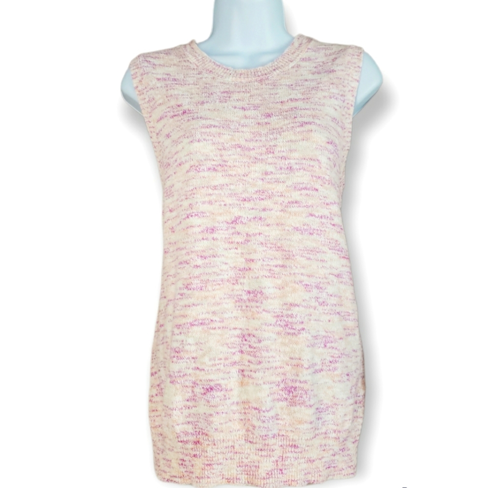 NWOT J Crew heather pink purple yellow sleeveless linen blend sweater Medium